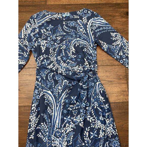 J McLaughlin Women's Size XS Blue Floral Print 3/4 Sleeve Sheath Dress - Picture 2 of 8